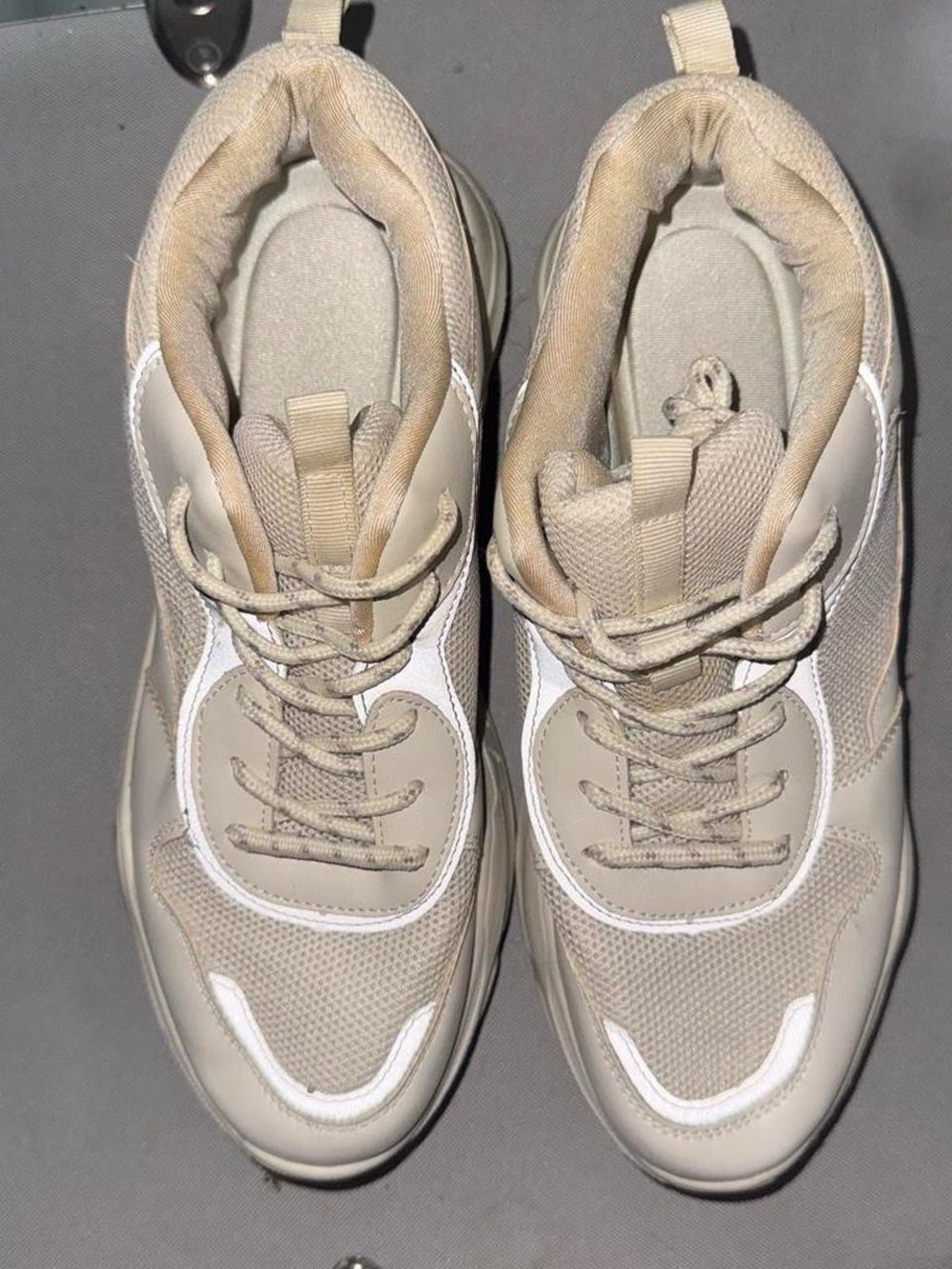 Beige Chunky Sneakers with White Accents